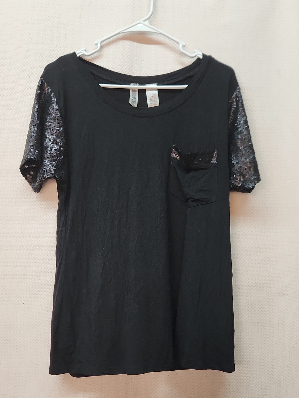 BKE Black Short-Sleeve Top with Sequin Sleeves